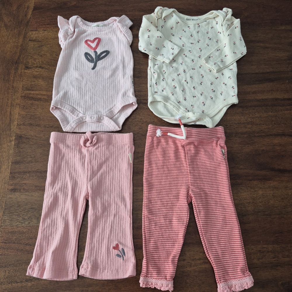 Rabbit + Bear Organics Girls Floral Heart Outfit Size 3-6M